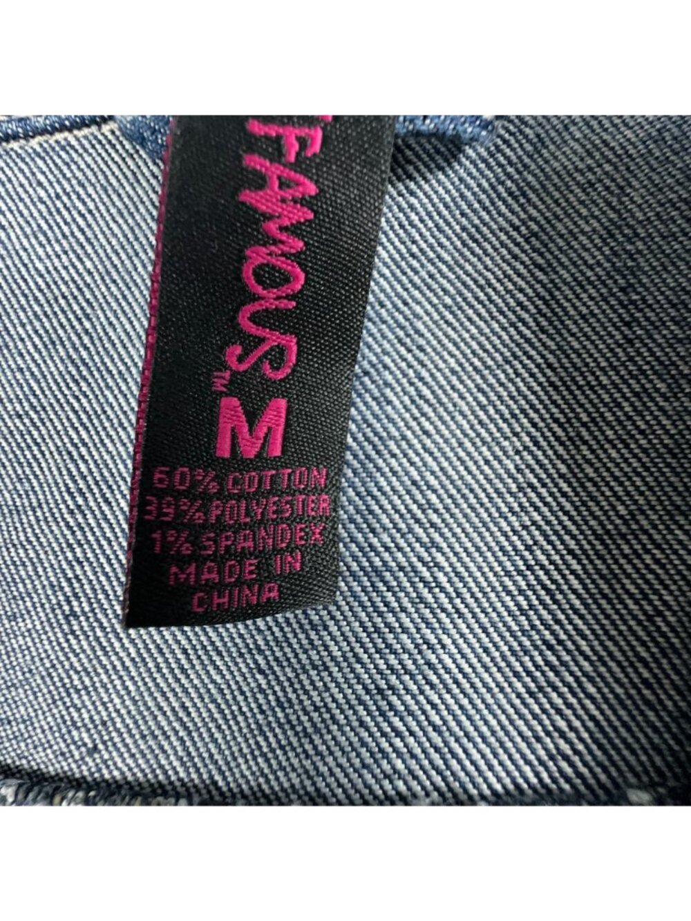 Almost Famous Cropped Denim Jacket Size Medium Button Front Long Sleeve Blue - Picture 6 of 12